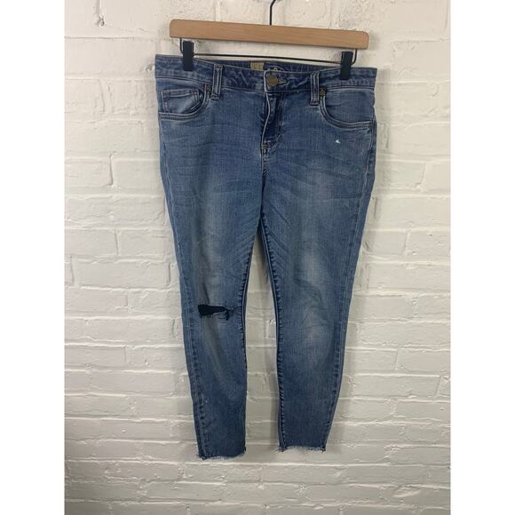 Kut from the Kloth Women's High Rise Skinny Jeans Distressed Raw Hem Blue Size 8 - Picture 1 of 5